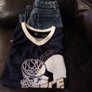 One pair of Wrangler jeans and one starter shirt